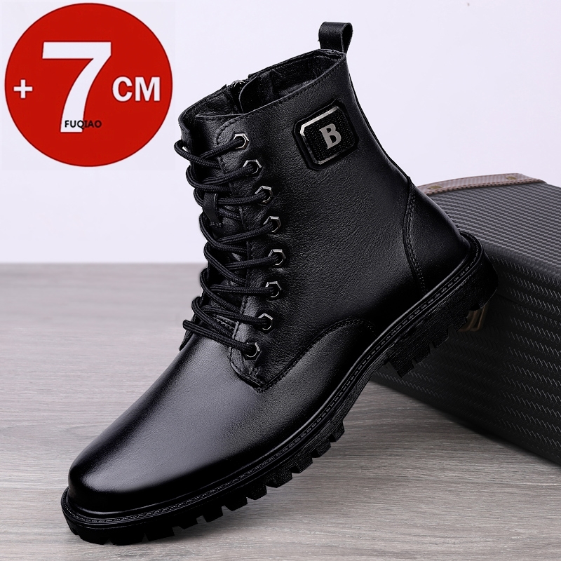 Men'S Shoes Hoka Sale - รองเท้าบูทหนังแท้ผู้ชาย บุขนอุ่นสำหรับฤดูหนาว แบบซิปขึ้นข้อเท้า เพิ่มความสูงแบบซ่อน 7 ซม.