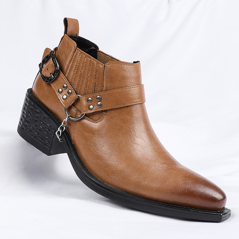 Men Shoes For Wedding - ใหม่สีน้ำตาล/สีดำรองเท้าหนังวัวดีไซน์โซ่โลหะรองเท้าผู้ชายรองเท้าส้นสูงรองเท้าธุรกิจรองเท้าแต่งงานอย่างเป็นทางการ