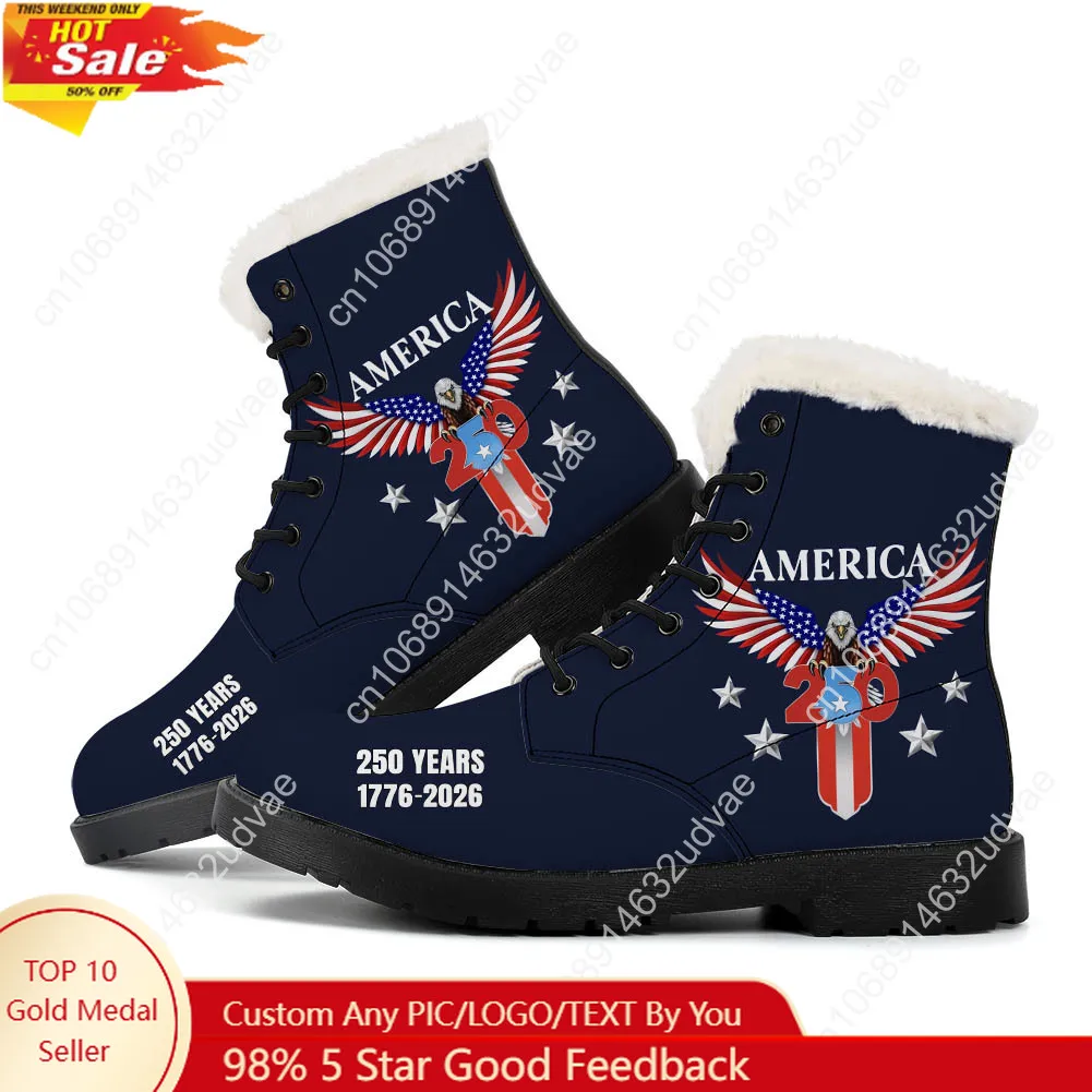 Men Shoes High - อเมริกาครบรอบ 250 ปี 1776-2026 รองเท้าบูทผ้ากำมะหยี่ รองเท้าลำลองสำหรับบุรุษและสตรี