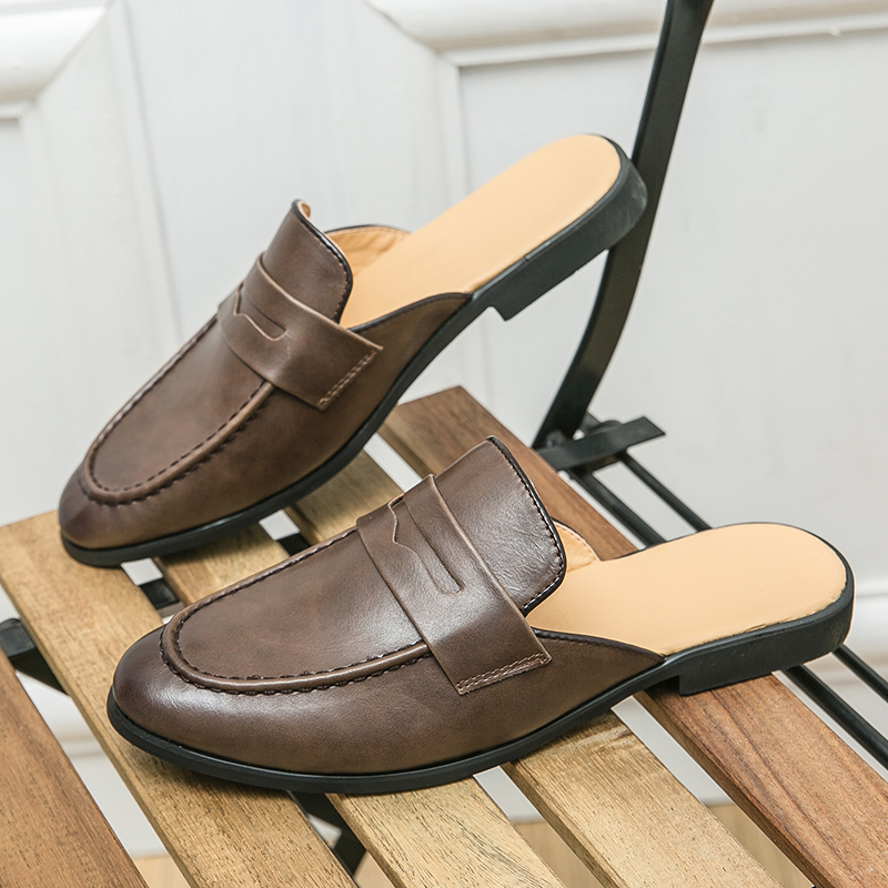 Shoes Heels Men - รองเท้าหนังผู้ชายแฟชั่น ส้นเตี้ย สวมใส่สบาย รองเท้าลำลองแบบสวม รองเท้าแตะธุรกิจสไตล์สบายๆ จากสหรัฐอเมริกา