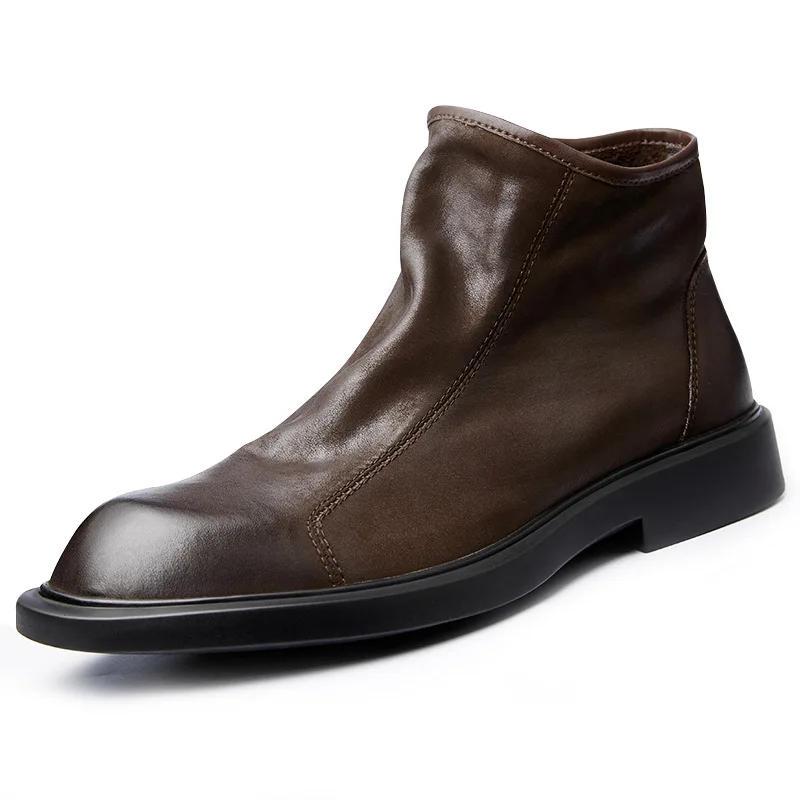 Men Shoes For Wedding - รองเท้าบูทหนังแท้ผู้ชาย สไตล์เรโทรอังกฤษ หรูหรา งานแฮนด์เมด คุณภาพเยี่ยม ฤดูหนาว