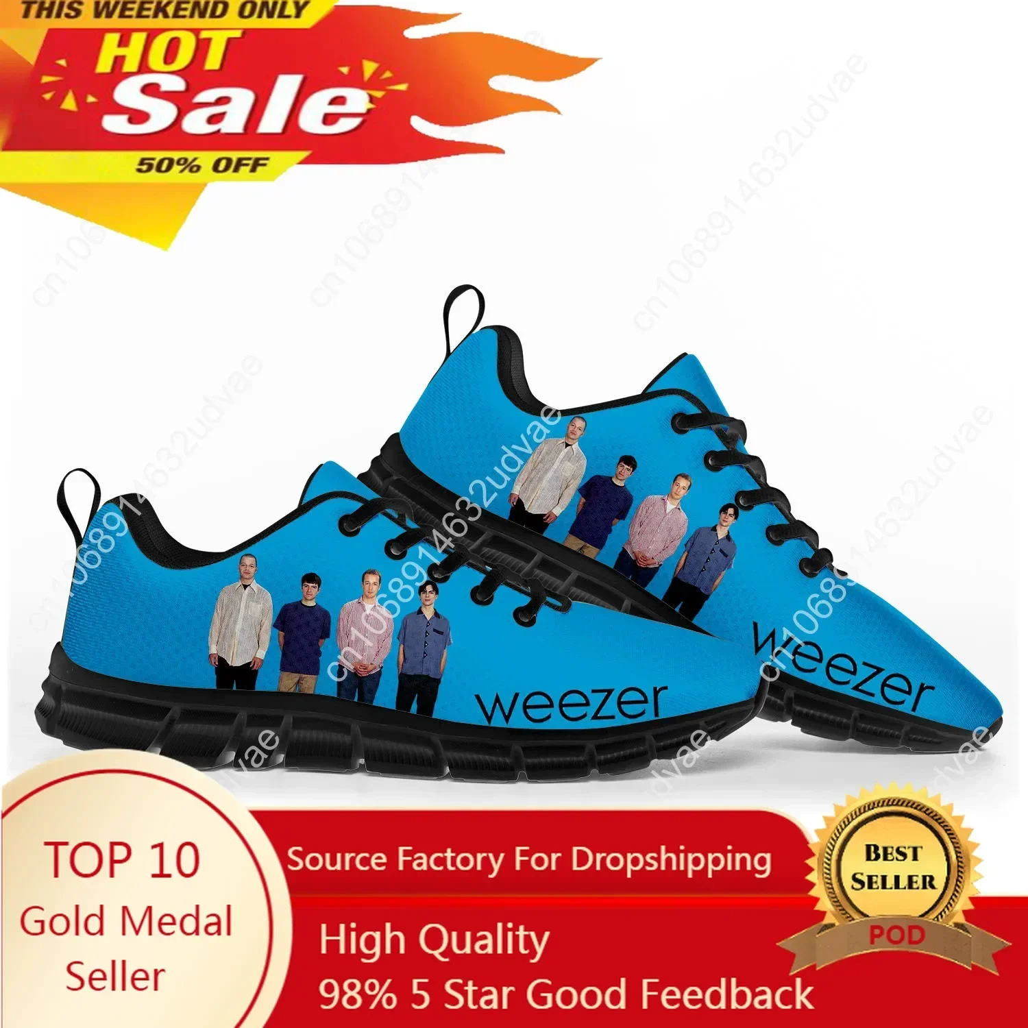Men Shoes High - รองเท้ากีฬา Weezer สำหรับผู้ชายและผู้หญิง รองเท้าผ้าใบสไตล์วงดนตรีป๊อปร็อค ลำลอง คุณภาพสูง