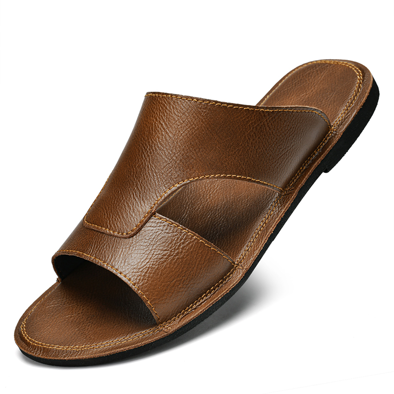 Shoes Heels Men - รองเท้าแตะชาย สีดำ สีน้ำตาล ส้นแบน ทำจาก PU