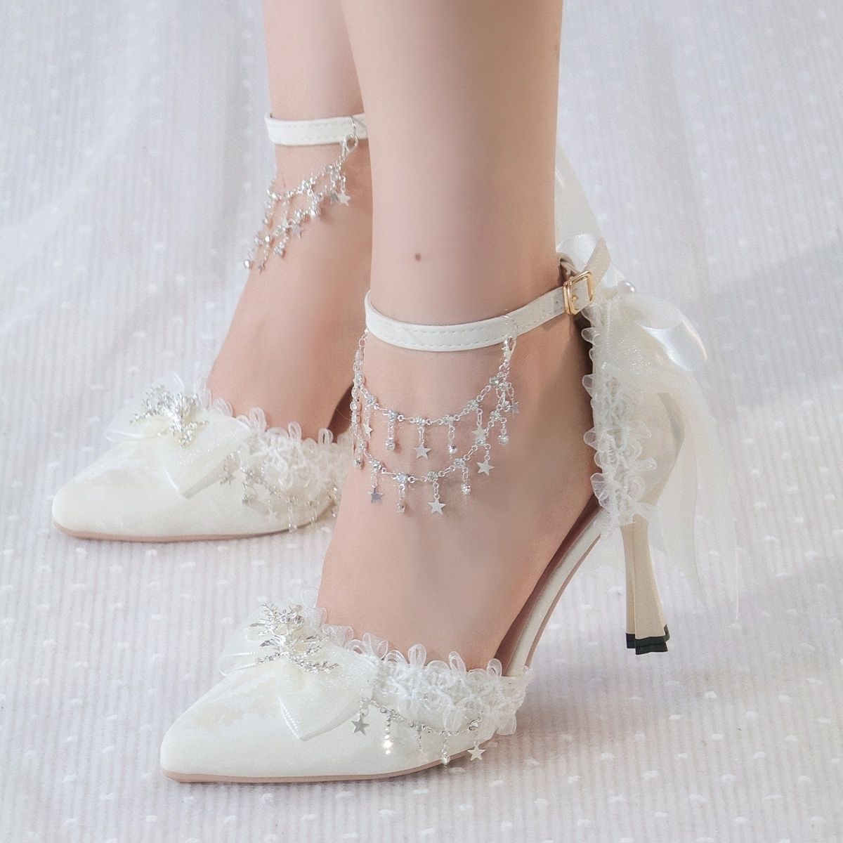 รองเท้าส้นสูงสไตล์โลลิต้าสีขาว - Men Shoes For Wedding บทวิจารณ์และราคา