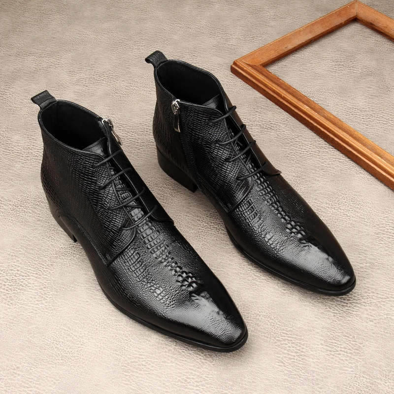 รองเท้าบูทหนังแท้ลายจระเข้สำหร - Men Shoes For Wedding บทวิจารณ์และราคา