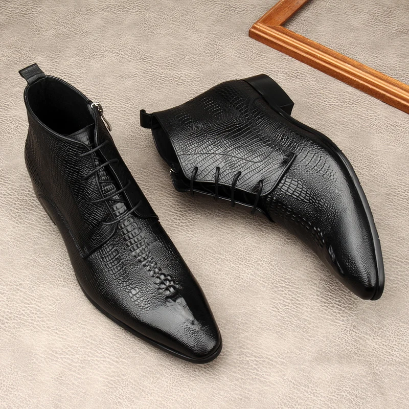 รองเท้าบูทหนังแท้ลายจระเข้สำหร - Men Shoes For Wedding บทวิจารณ์และราคา